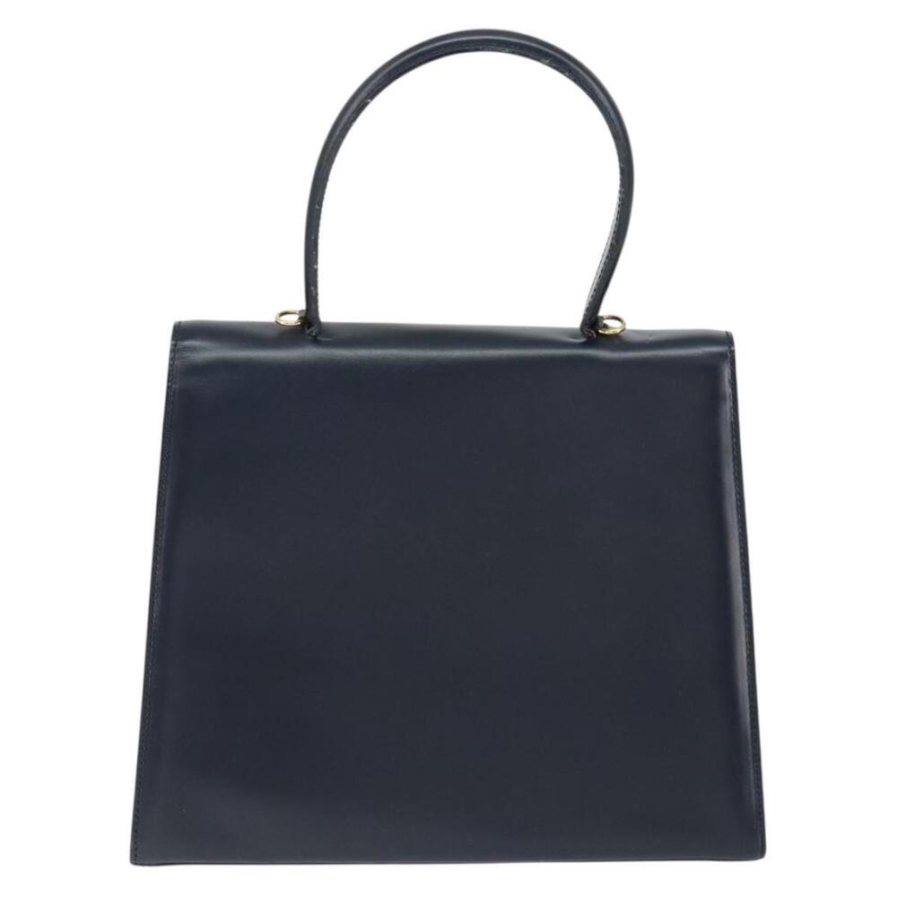 CELINE Circle Hand Bag Leather Navy Gold Auth 149129 - Picture 2 of 16